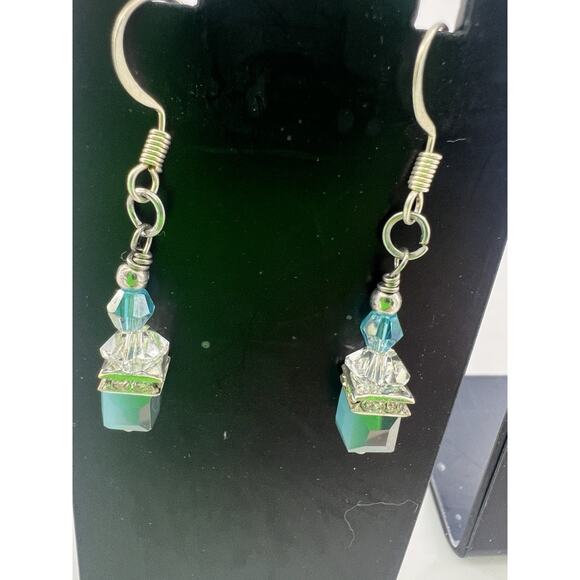 2 Pairs Handmade Earrings Turquoise Blue Crystal Dangle Sparkle New - Picture 2 of 6